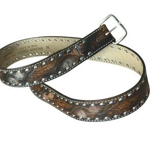 Brushy Creek M (36) NWT (partial) Cowhide vintage western Belt with Silver studs